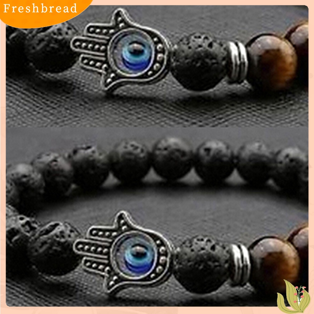 &lt; Freshbread &gt; Fashion Perhiasan Unisex Manik-Manik Batu Alam Perak Buddha Tangan Pesona Gelang