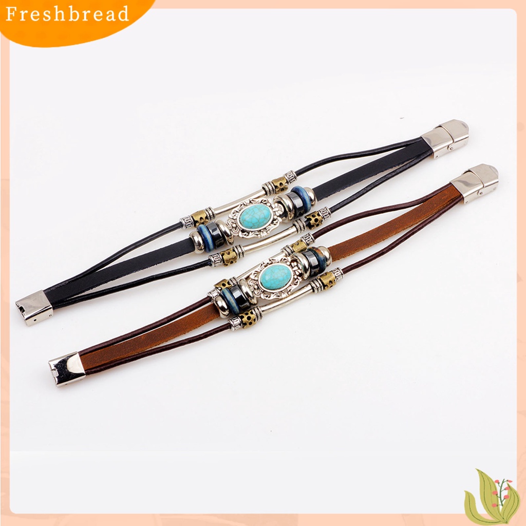 &lt; Freshbread &gt; Gelang Unisex Manik-Manik Perhiasan Imitasi Turquoise Gelang Rantai Tali Vintage Untuk Pakaian Sehari-Hari