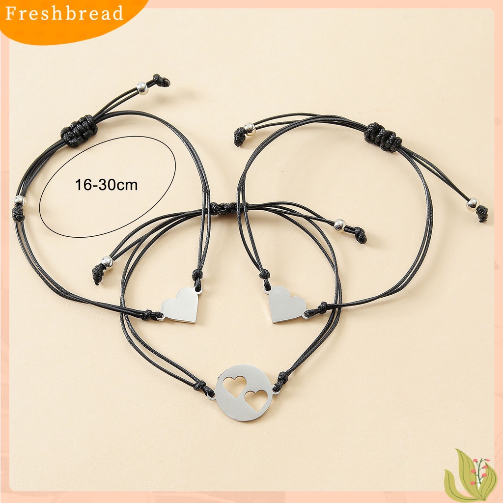 &lt; Freshbread &gt; 3Pcs/Set Gelang Ibu Berongga Keluar Jantung Perhiasan Adjustable Bright Luster Bracelets Untuk Hari Ibu