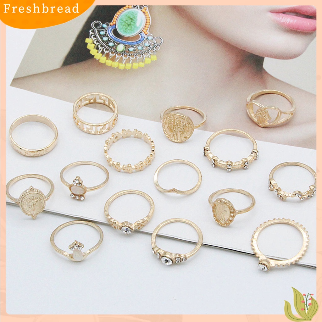 &lt; Freshbread &gt; 15 Pcs Twist Stackable Knuckle Rings Alloy Diukir Berongga Jantung Jari Rings Perhiasan Aksesori