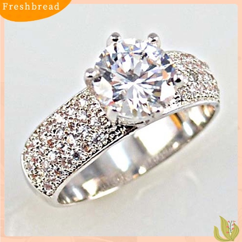 &lt; Freshbread &gt; Fashion Wanita Zirkon Perak Disepuh Cincin Menawan Batu Permata Imitasi Rings Jewelry