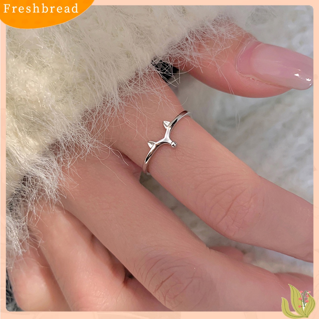 &lt; Freshbread &gt; Cincin Terbuka Geometris Electroplating Emas Putih Plating Hypoallergenic Desain Rubah Kecil Berdandan Perhiasan Wanita Cincin Jari Hewan Lucu Untuk Pesta