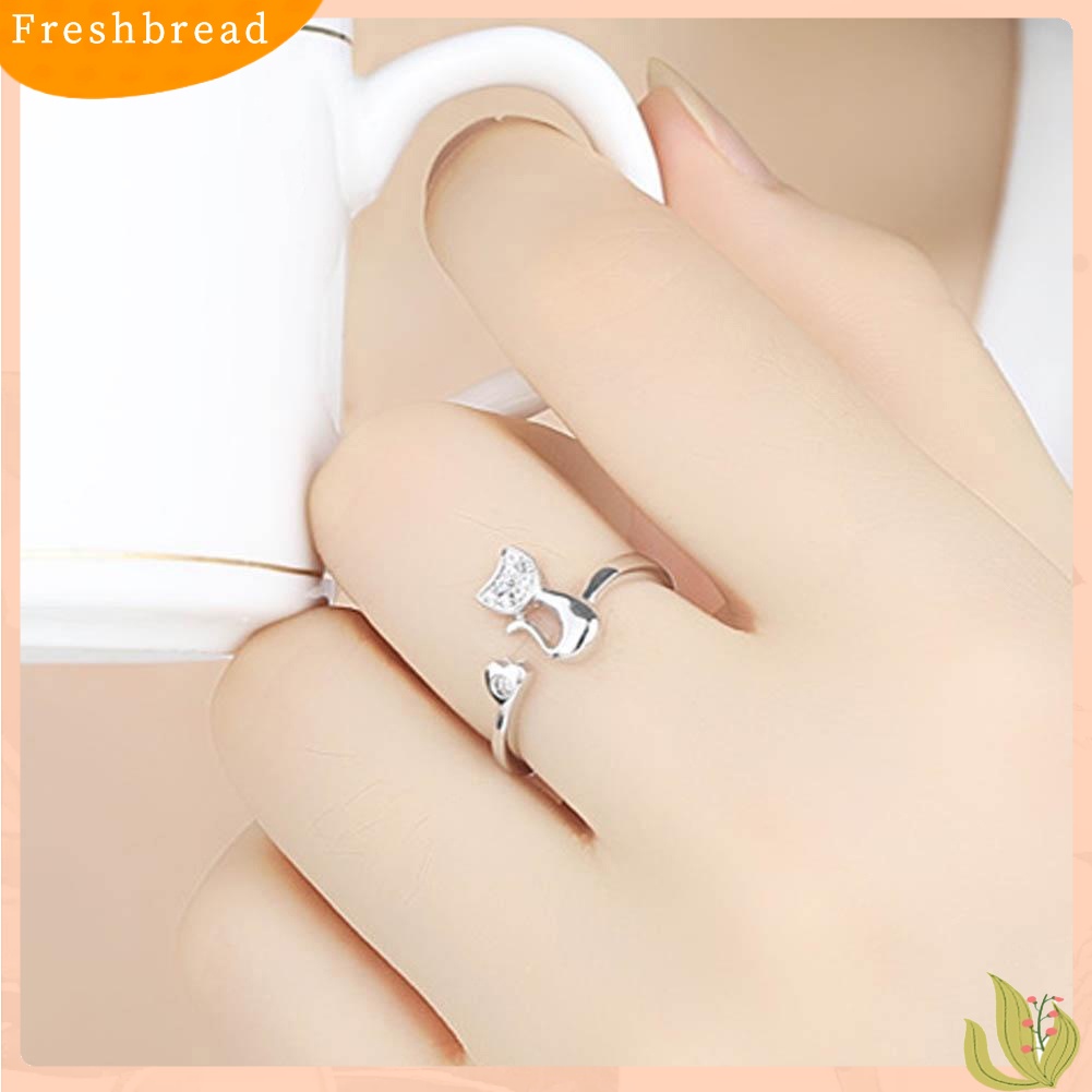 &lt; Freshbread &gt; 1Pc Cubic Zirconia Hewan Kucing Kecil Yang Lucu Hati Terbuka Cincin Fashion Perhiasan