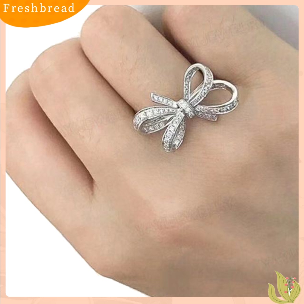 &lt; Freshbread &gt; Wanita Elegan Cubic Zirconia Bertatahkan Busur Jari Cincin Hadiah Perhiasan Pesta Pernikahan