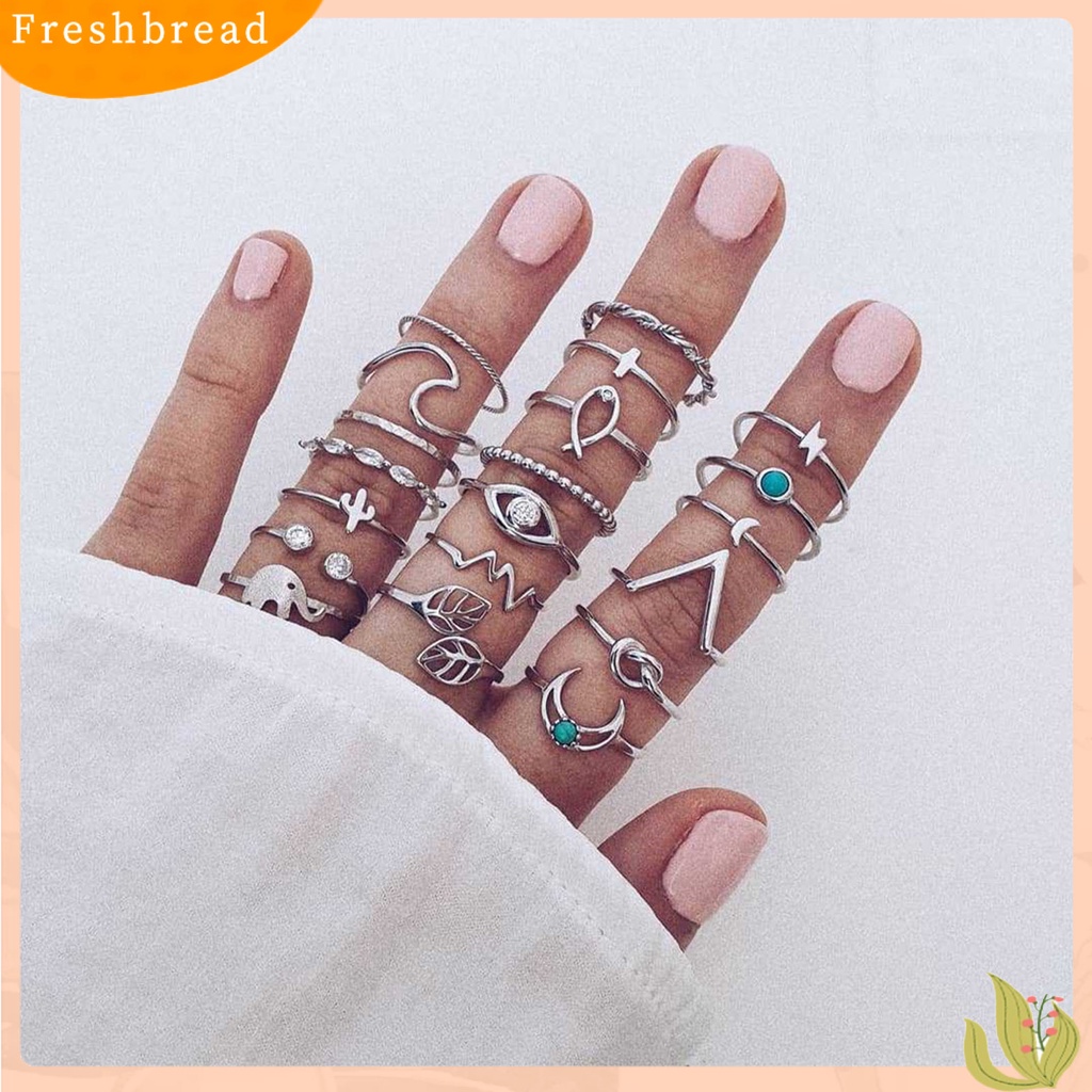 &lt; Freshbread &gt; 20Pcs/Set Fashion Cincin Bohemia Hias Berlian Imitasi Daun Gajah Buku Jari Cincin Perhiasan Aksesoris