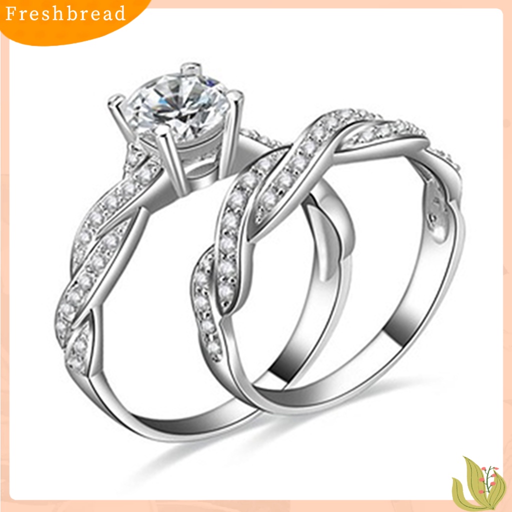 &lt; Freshbread &gt; 2Pcs/Set Cincin Wanita Desain Salib Aksesoris Perhiasan Hias Berlian Imitasi Bertatahkan Cincin Untuk Pernikahan