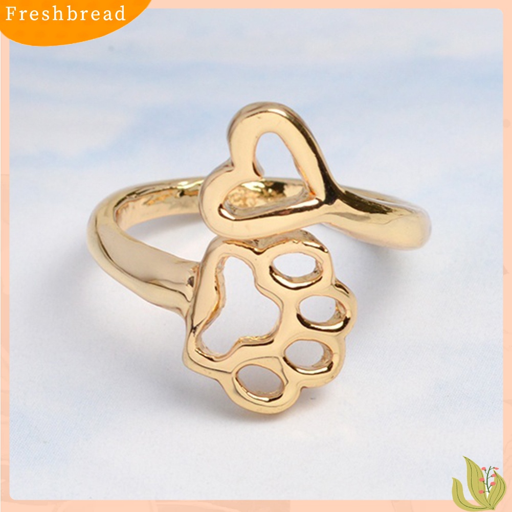 &lt; Freshbread &gt; Cincin Pembukaan Adjustable Hollow Love Heart Dog Paw Ring Jewelry Untuk Pemilik Anjing