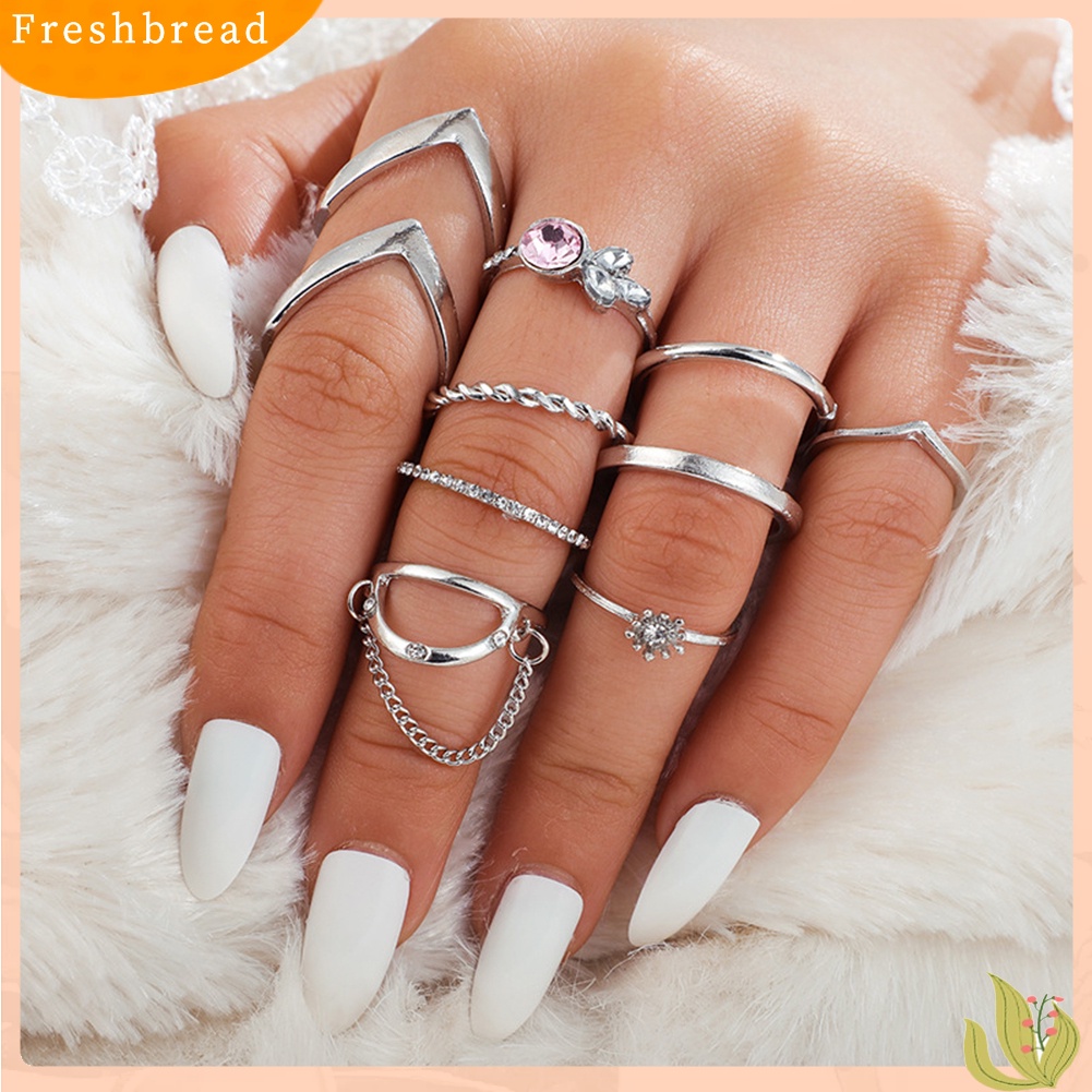 &lt; Freshbread &gt; 7/9Pcs Fashion Wanita Bintang Bulan Segitiga Geometris Jari Cincin Set Perhiasan Hadiah