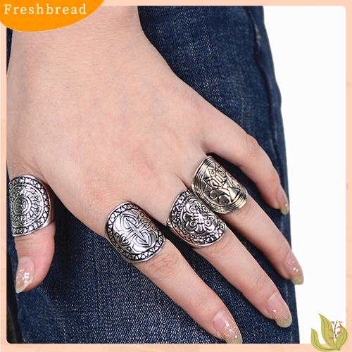 &lt; Freshbread &gt; New Bohemian Vintage Ukir Totem Etnik Perak Disepuh Midi Rings Set 4Pcs