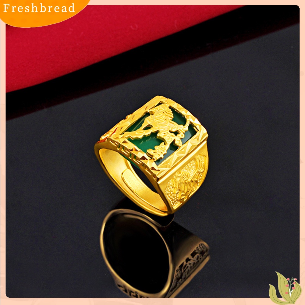 &lt; Freshbread &gt; Fashion Pria Berlapis Emas Kuda Diukir Lebar Band Terbuka Jari Cincin Perhiasan Pesta