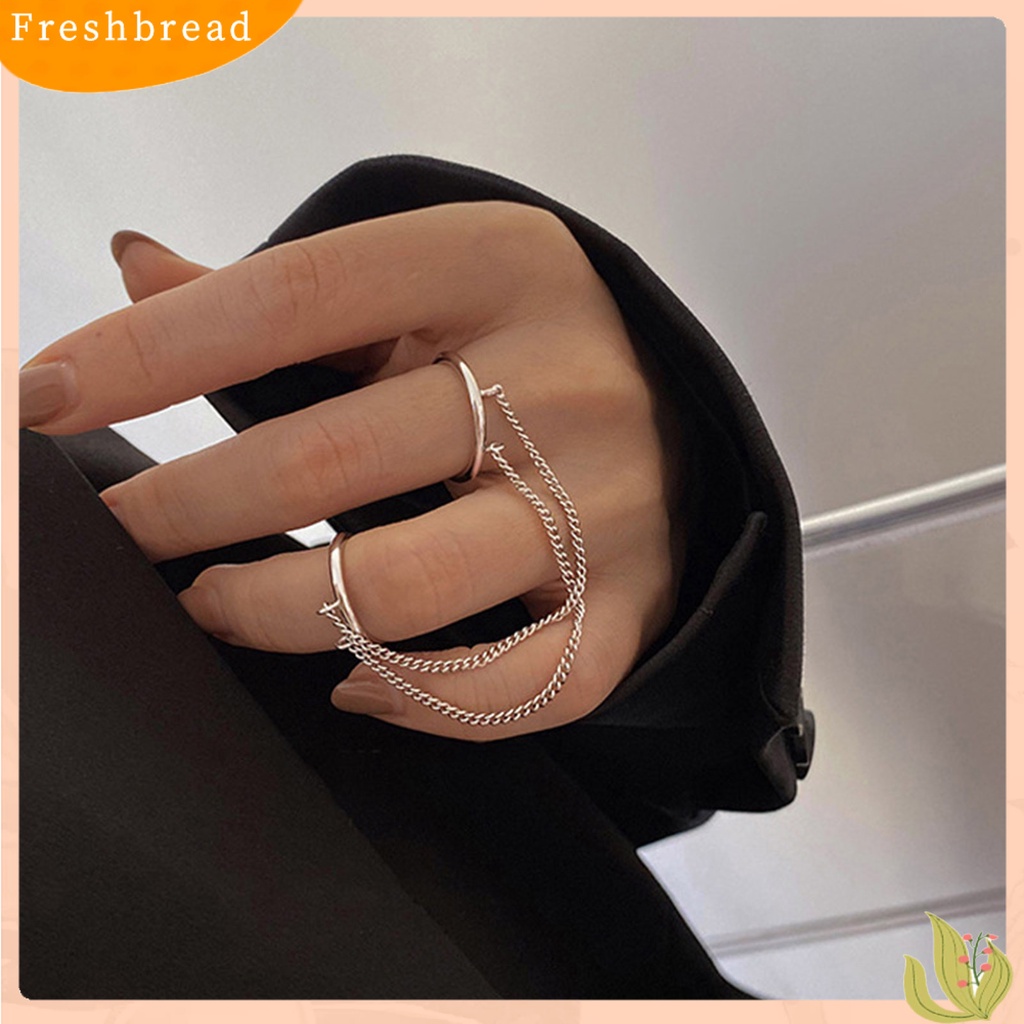 &lt; Freshbread &gt; Cincin Rantai Jari Ganda Dapat Ditumpuk Adjustable Unisex Dua Lapisan Pembukaan Rantai Cincin Perhiasan Hadiah