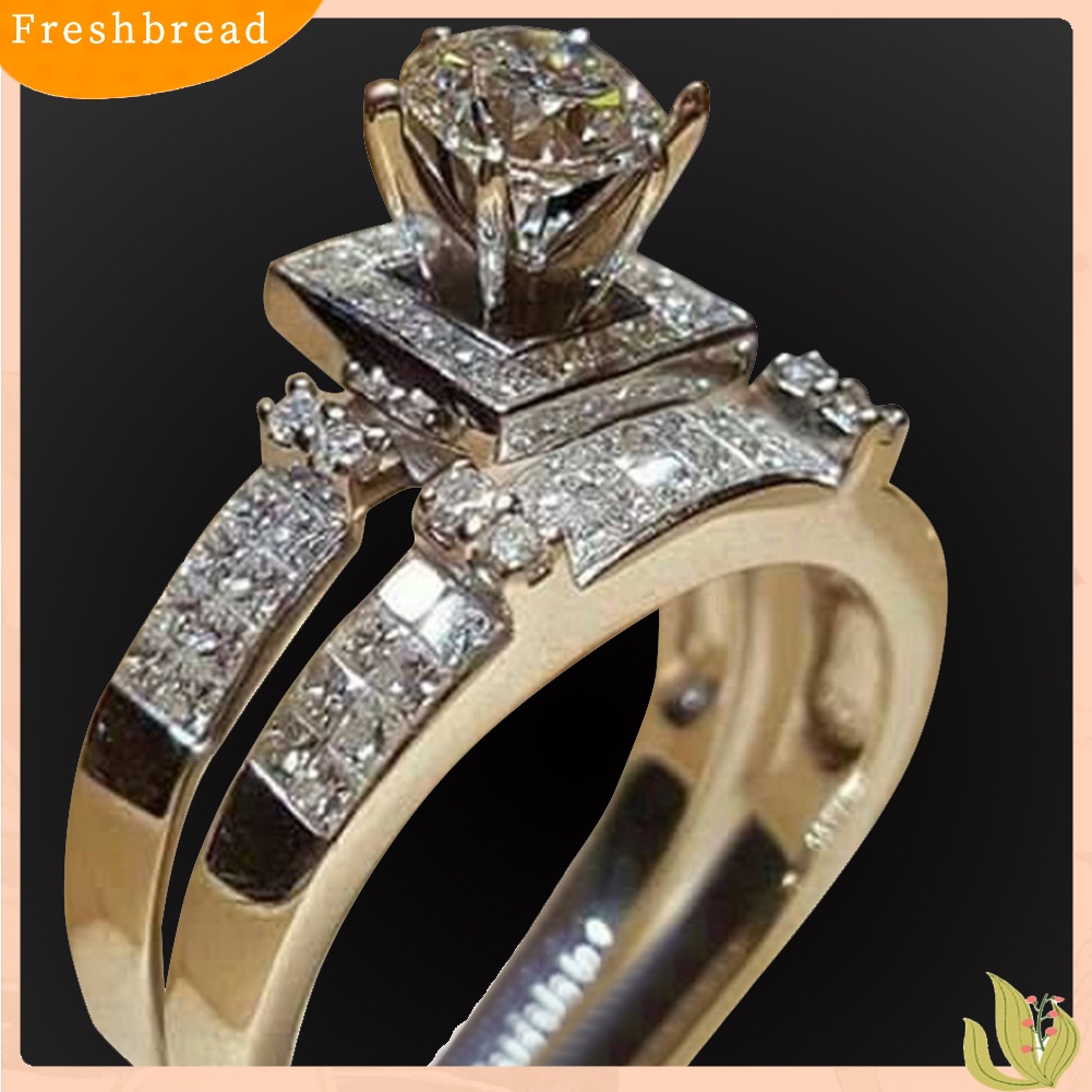 &lt; Freshbread &gt; 2Pcs/Set Pertunangan Pernikahan Berlian Imitasi Mengkilap Lamaran Cincin Jari Perhiasan Hadiah