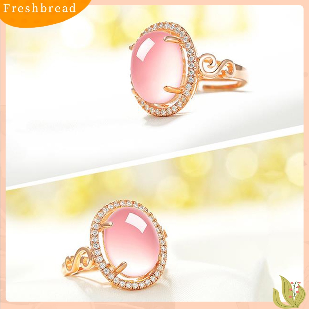 &lt; Freshbread &gt; Fashion Mewah Wanita Oval Mawar Kuarsa Berlian Imitasi Terbuka Jari Cincin Perhiasan Hadiah