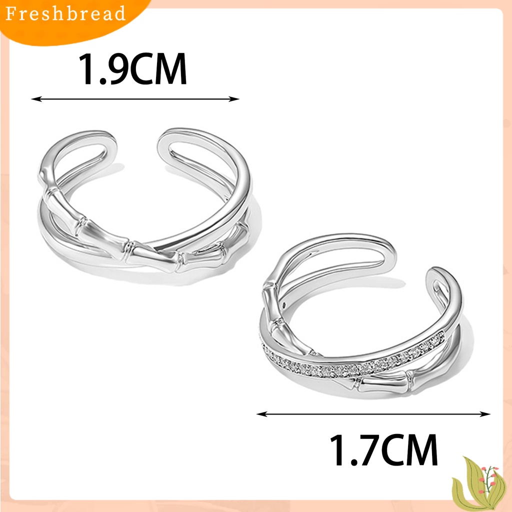 &lt; Freshbread &gt; Cincin Pasangan Pembukaan Silang Sambungan Bambu Gloss Tinggi Berongga Perhiasan Fashion Bling Cubic Zirconia Wanita Pria Finger Ring Untuk Pesta
