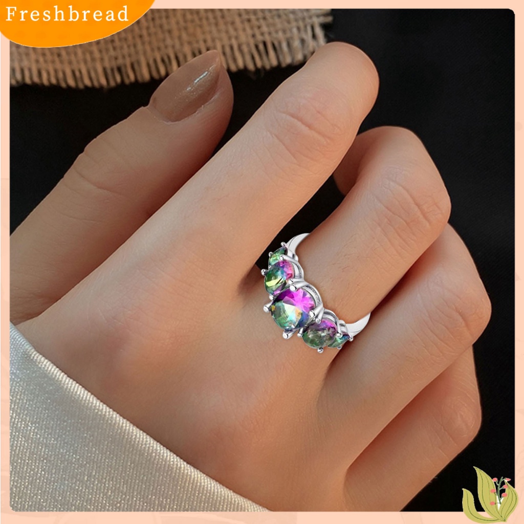 &lt; Freshbread &gt; Romantis Pengerjaan Indah Wanita Cincin Tembaga Warna-Warni Kristal Imitasi Pernikahan Band Perhiasan Aksesori