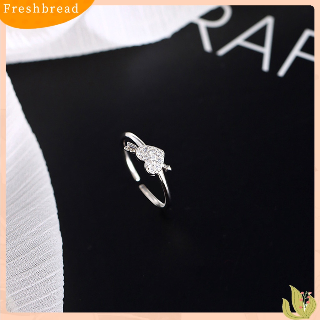 &lt; Freshbread &gt; Wanita Cincin Terbuka Mungil Emas Warna Perak Panah Melalui Berlian Imitasi Berkilau Cinta Hati Dewasa Jari Cincin Perhiasan Fashion