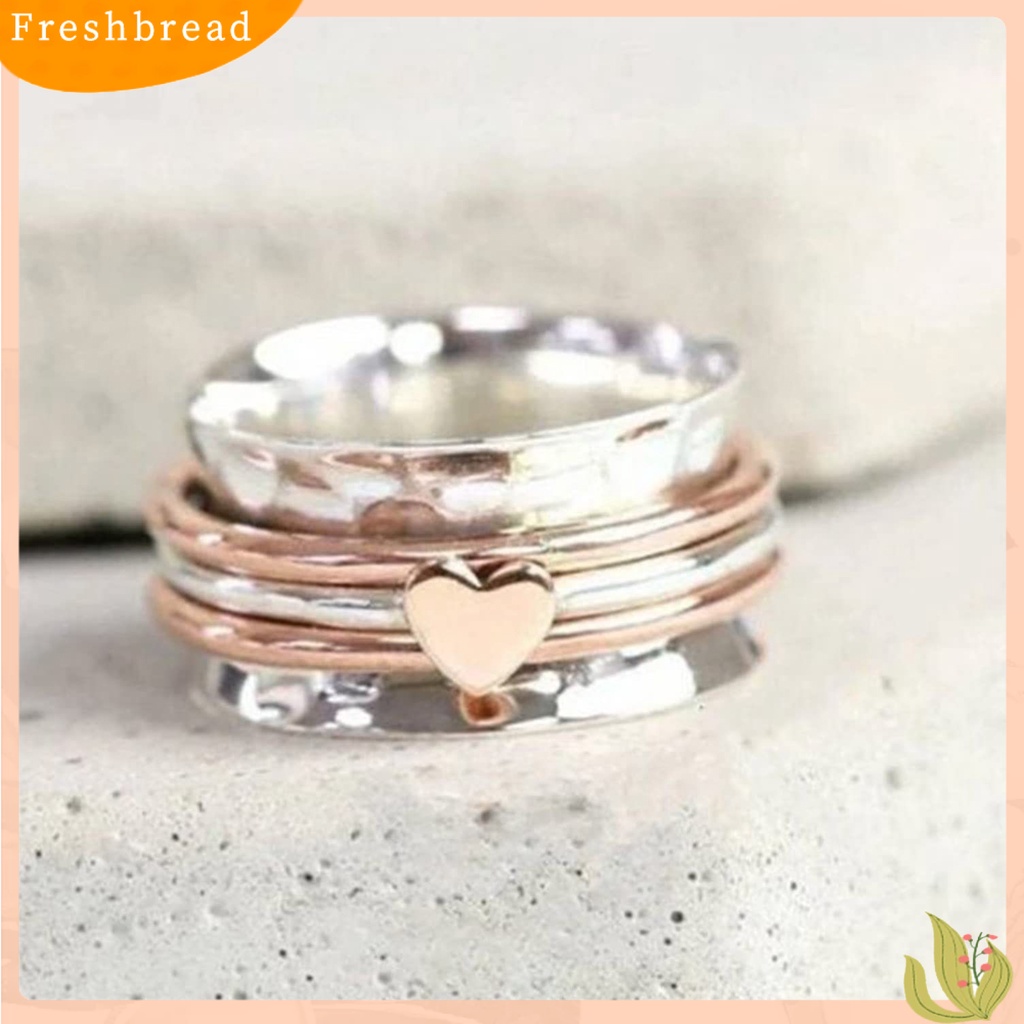 &lt; Freshbread &gt; Cincin Jari Hati Lebar Dapat Diputar Perhiasan Warna Ganda Vintage Plating Ring Untuk Kantor