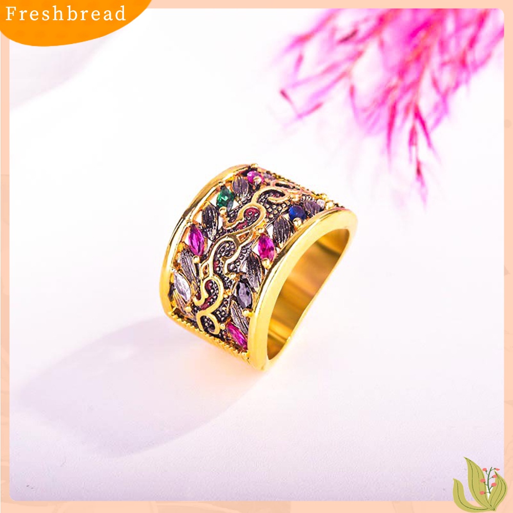 &lt; Freshbread &gt; Gaya Gothic Mewah Multicolor Faux Gemstone Plated Cincin Pertunangan Perhiasan Hadiah