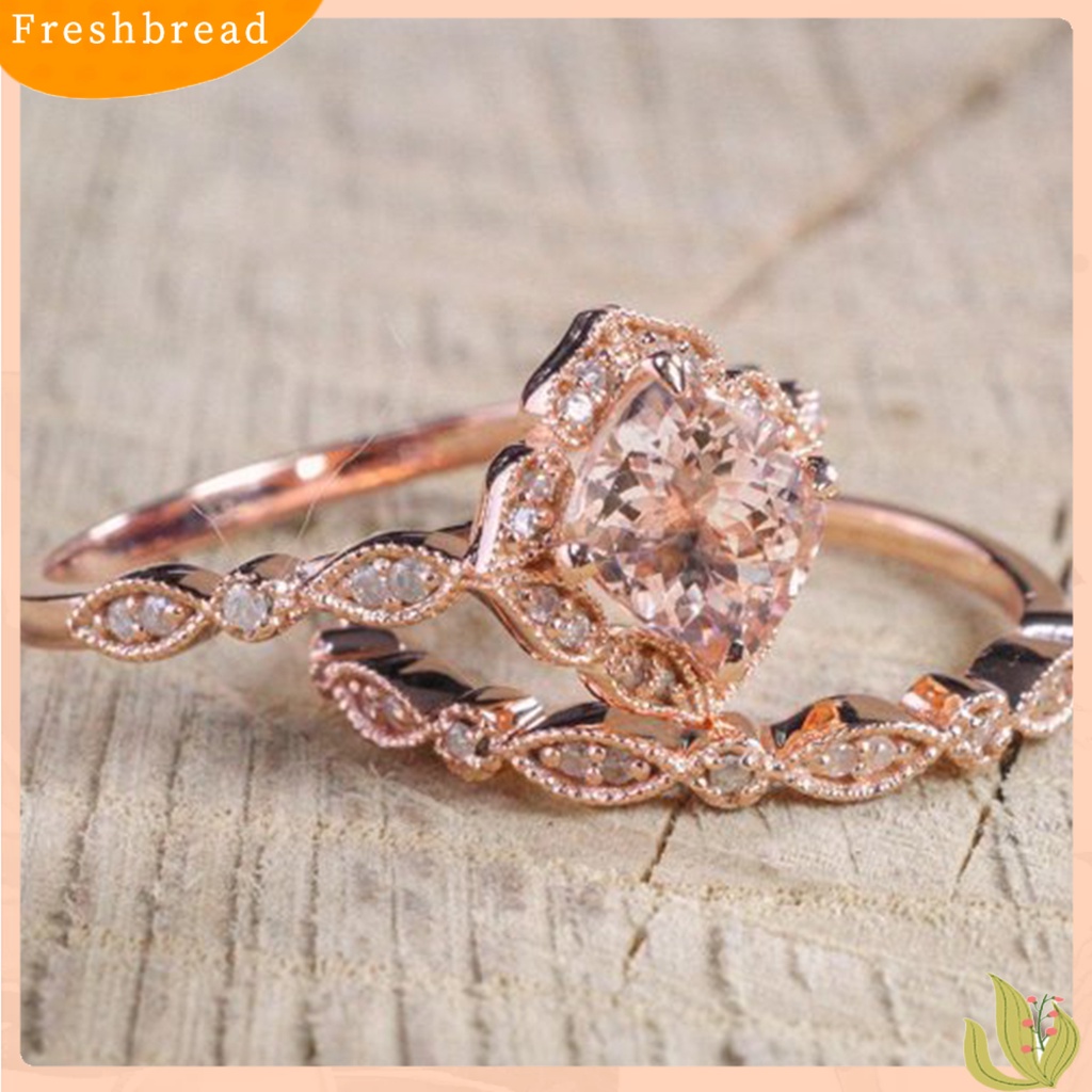 &lt; Freshbread &gt; 1set Wanita Set Cincin Kawin Berkilau Anti Karat Indah Geometris Dielekat Dekoratif Reflektif Cubic Zirconia Jari Rings Set Hadiah