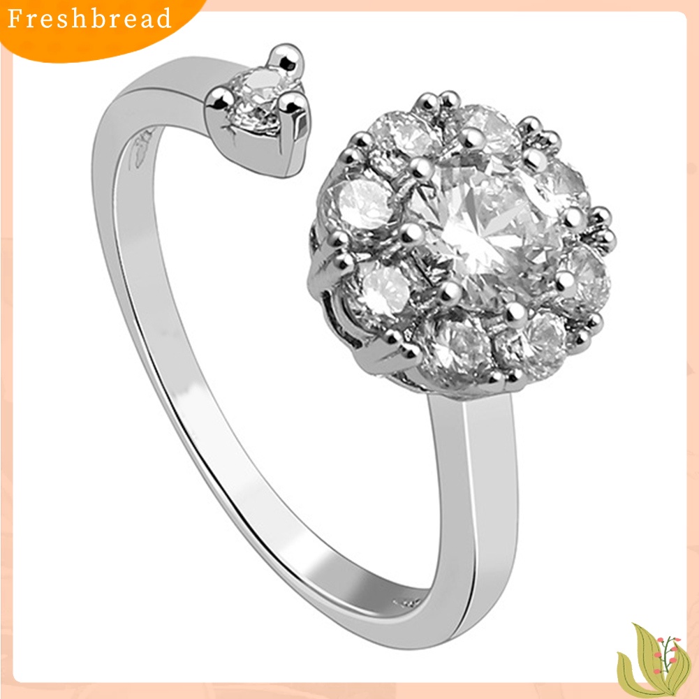 &lt; Freshbread &gt; Wanita Beruntung Kubik Zirkon Terbuka Berputar Jari Cincin Pesta Perhiasan Aksesori Hadiah