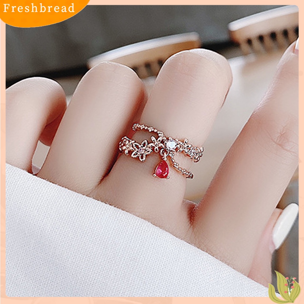 &lt; Freshbread &gt; Opening Adjustable Bright Luster Gadis Cincin Mewah Cubic Zirconia Bunga Cincin Perhiasan Aksesoris