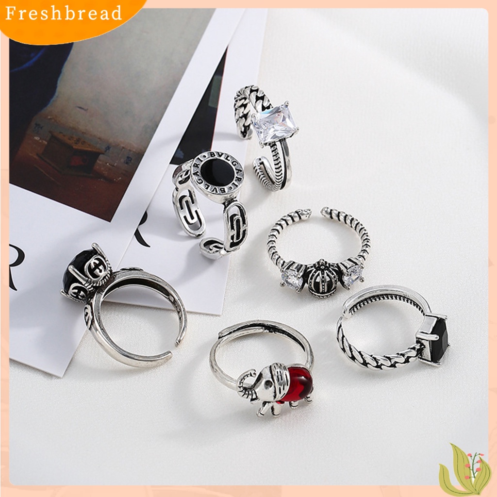 &lt; Freshbread &gt; Cincin Couple Gaya Punk Hias Desain Terbuka Dapat Disesuaikan All-match Hadiah Perhiasan Geometris Pria Wanita Permata Imitasi Dekorasi Jari Cincin Untuk Pakaian Sehari-Hari