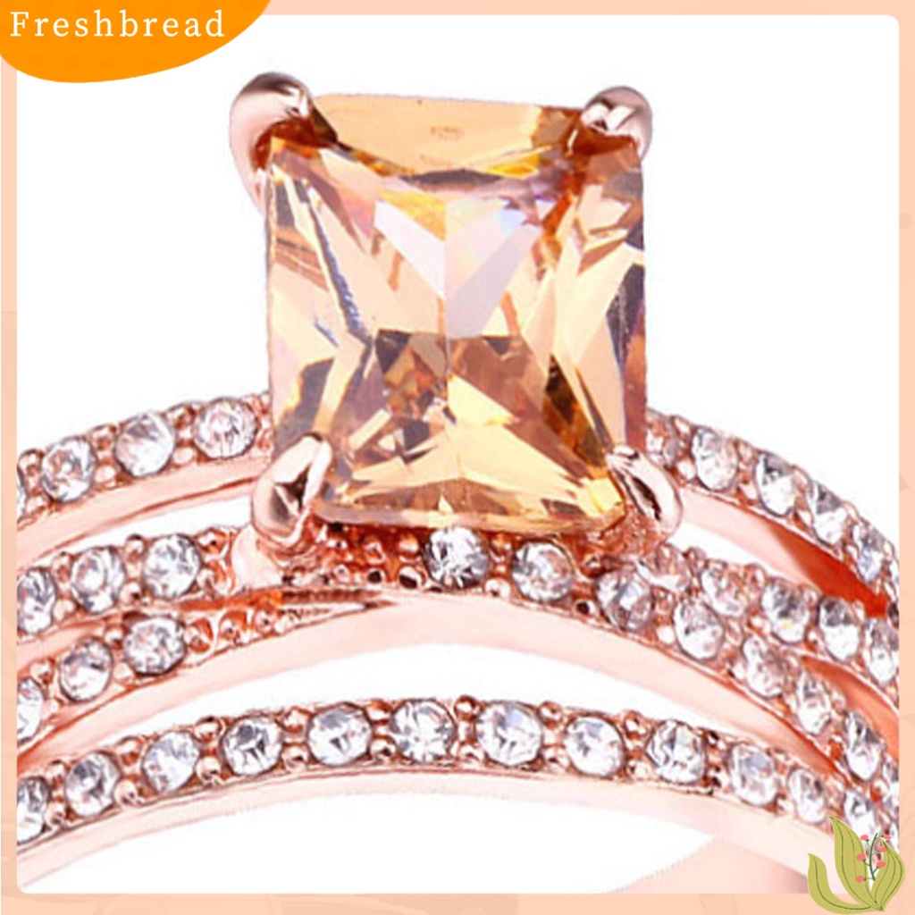 &lt; Freshbread &gt; Wanita Cincin Multilayer Perhiasan Persegi Berkilau Fashion Penampilan Cincin Jari Untuk Pernikahan