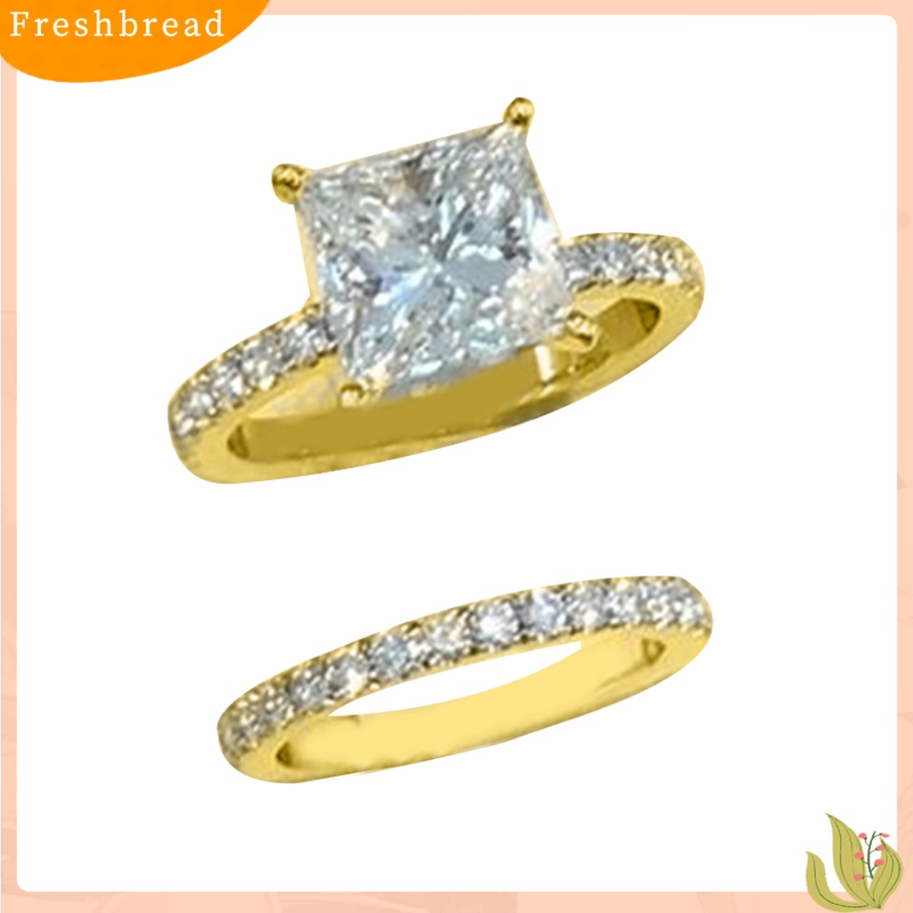 &lt; Freshbread &gt; 2 Pcs Cubic Zirconia Rings Shiny Square Faux Crystal Alloy Ring Elegan Perhiasan Aksesoris Temperamen Wanita Jari Cincin Set Pertunangan Hadiah Fashion Perhiasan