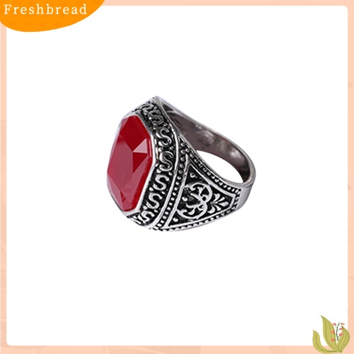 &lt; Freshbread &gt; Pria Wanita Kekasih Vintage Ukir Geometris Resin Alloy Pesta Perhiasan Cincin