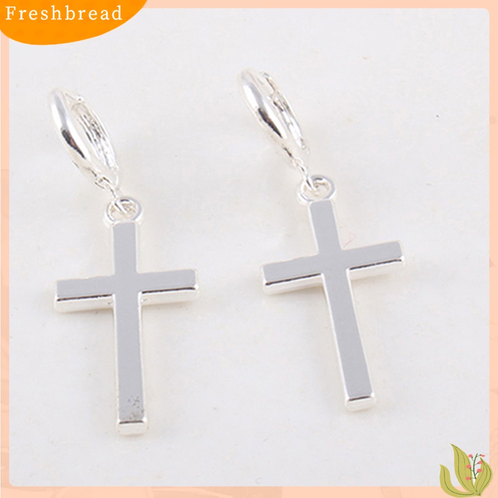 &lt; Freshbread &gt; Anting Indah Bahan Alloy Pudar Permukaan Halus Bentuk Salib Perhiasan Wanita Untuk Pesta