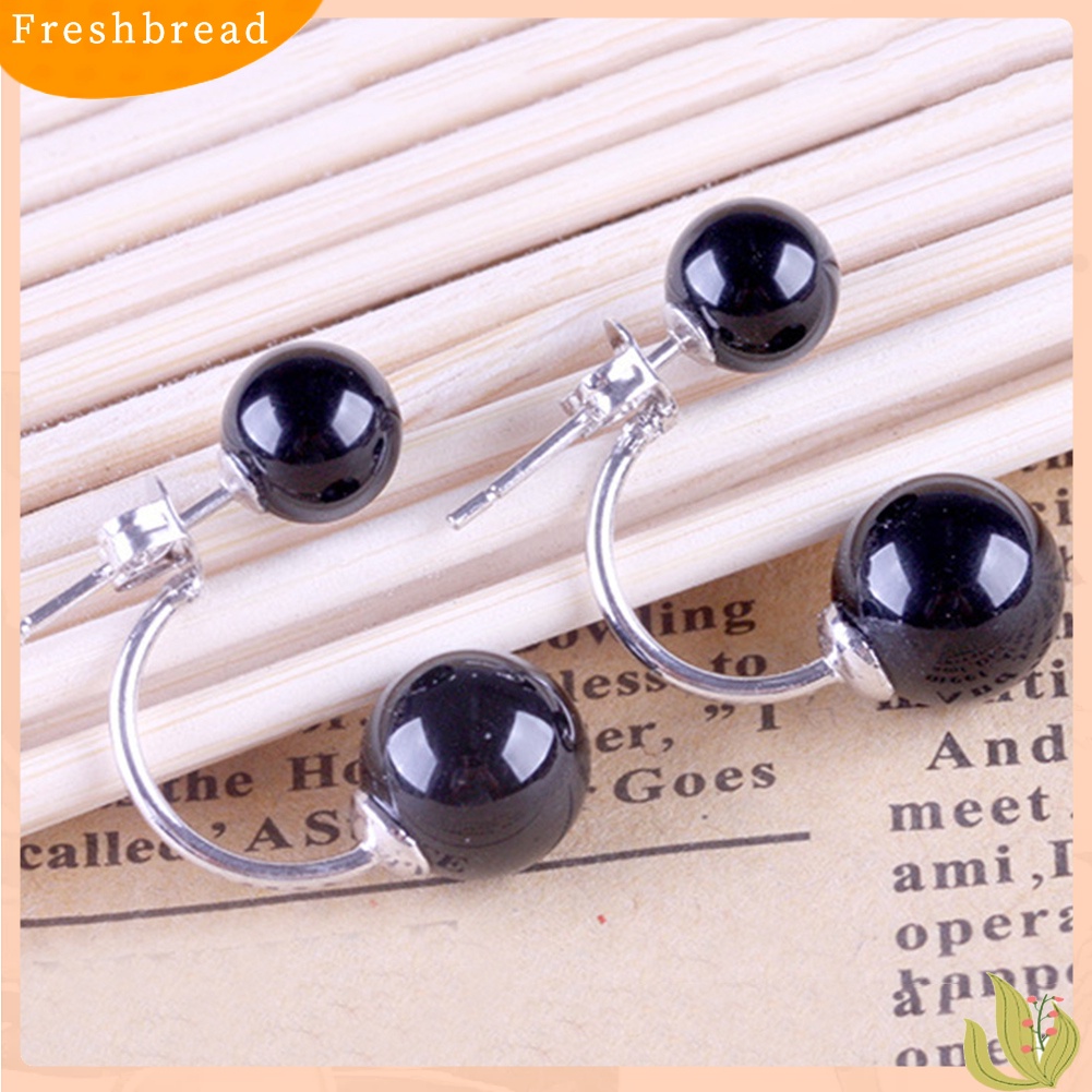 < Freshbread > Fashion Wanita Dua Sisi Faux Agate Ear Jacket Earrings Pesta Perhiasan Hadiah