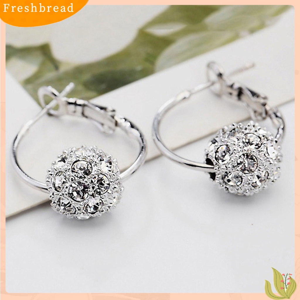 &lt; Freshbread &gt; 1pasang Anting Lady Anting Hoop Bola Berlian Imitasi Bulat Berkilau Warna-Warni Untuk Pakaian Sehari-Hari