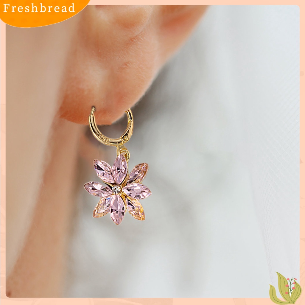 &lt; Freshbread &gt; 1pasang Anting Menjuntai Double Layer Petals Rotatable Jewelry Berlian Imitasi Bersinar Anting Gesper Telinga Untuk Pesta