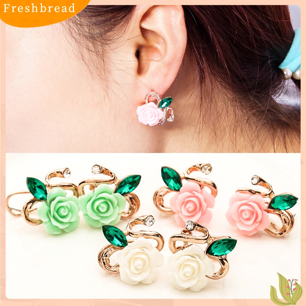 &lt; Freshbread &gt; Fashion Wanita Bunga Mawar Berlian Imitasi Ear Stud Klip Anting Perhiasan Hadiah Xmas