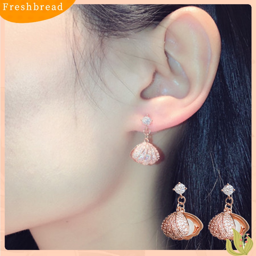 &lt; Freshbread &gt; Fashion Wanita Mutiara Imitasi Shell Liontin Stud Eardrop Anting Perhiasan Perjamuan