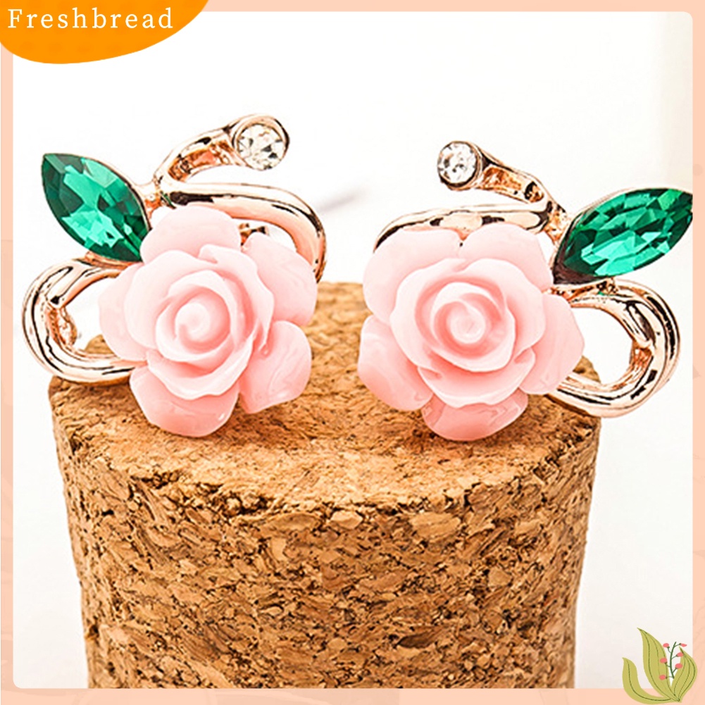 &lt; Freshbread &gt; Fashion Wanita Bunga Mawar Berlian Imitasi Ear Stud Klip Anting Perhiasan Hadiah Xmas