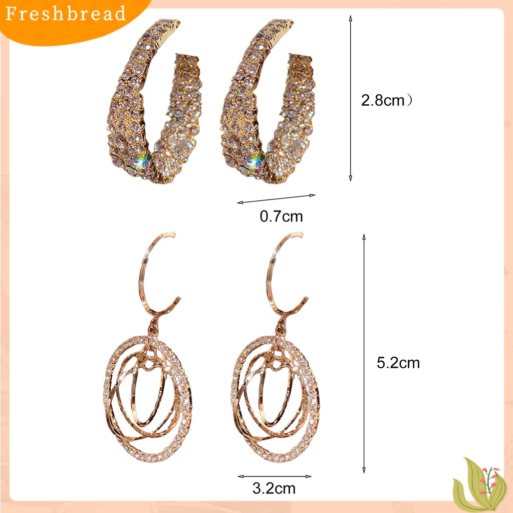 &lt; Freshbread &gt; 1pasang Anting Hoop Berlian Imitasi Mengkilap Hias Indah Bulat Geometris Ringan Menjuntai Anting Hadiah Pernikahan