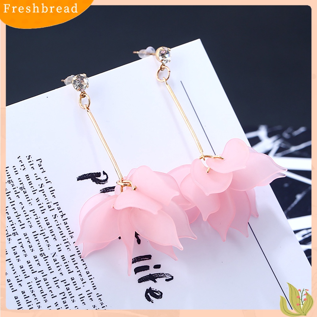 &lt; Freshbread &gt; 1pasang Drop Earrings Kelopak Bunga Liontin Telinga Dekorasi Alloy Wanita Anting Menjuntai Panjang Untuk Pesta Ulang Tahun