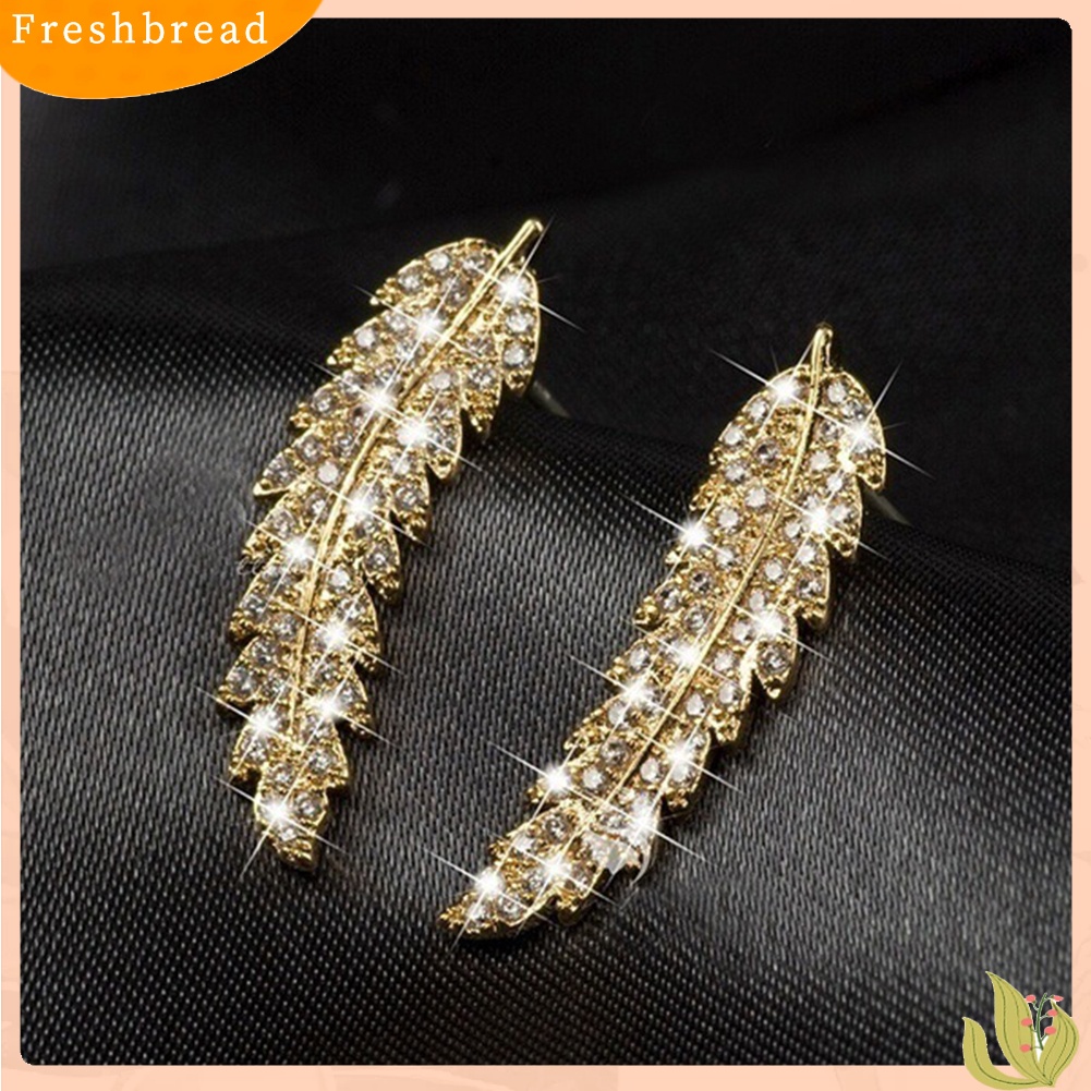 &lt; Freshbread &gt; Wanita Mewah Daun Penuh Cubic Zirconia Hias Telinga Pendaki Anting Crawler