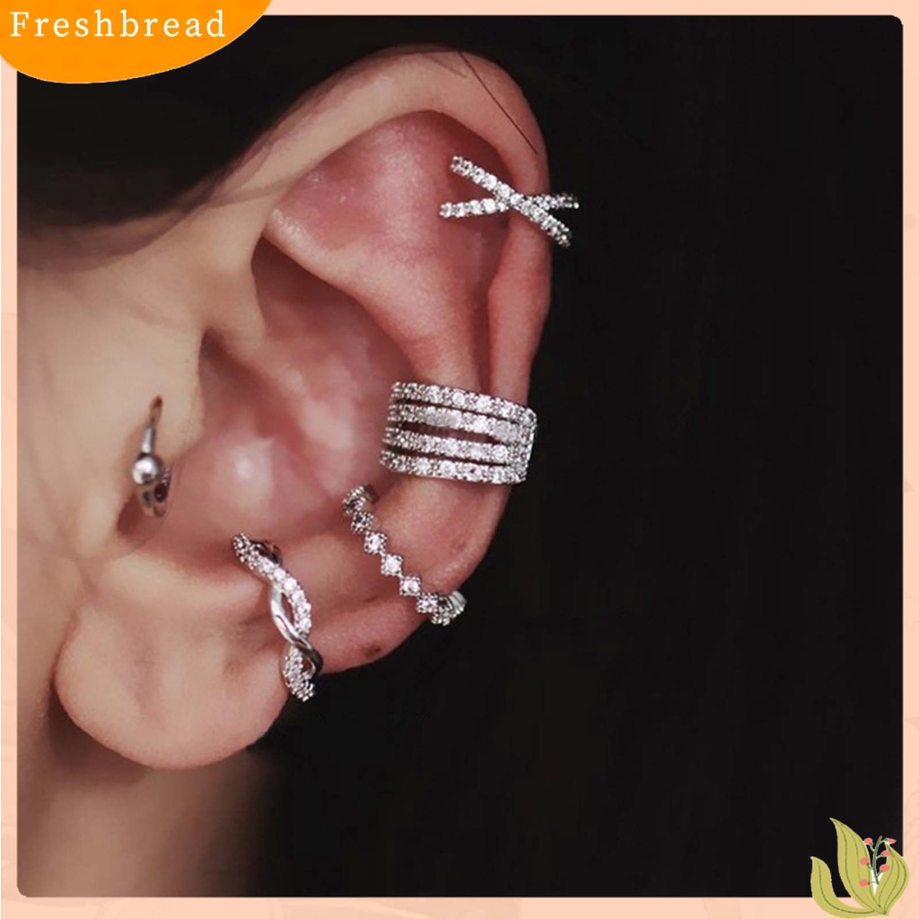 &lt; Freshbread &gt; 1Pc Anting Klip Geometris Berlian Imitasi Perhiasan Berkilau Gaya Korea Manset Telinga Untuk Pernikahan