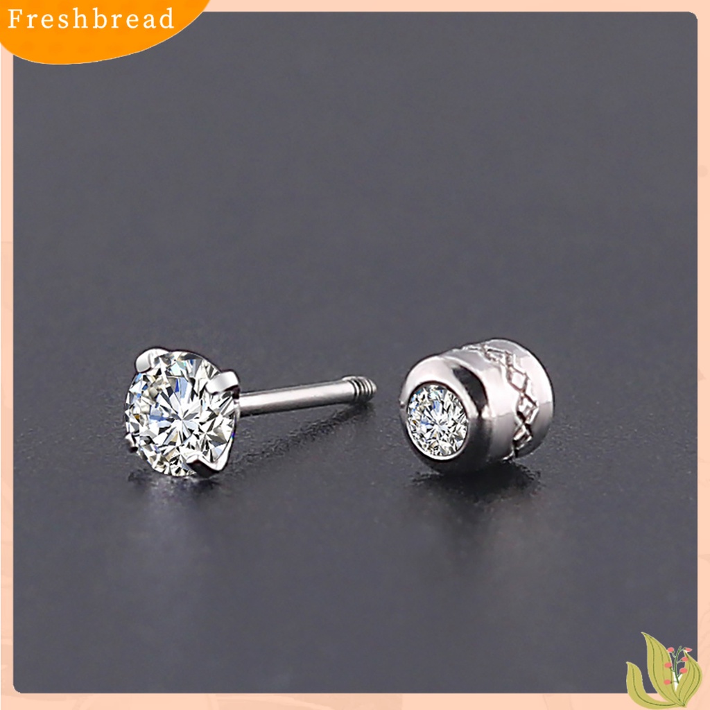 &lt; Freshbread &gt; Anting Giwang Fashionable Unisex Berlian Imitasi Bulat Cubic Zirconia Titanium Steel Untuk Hadiah