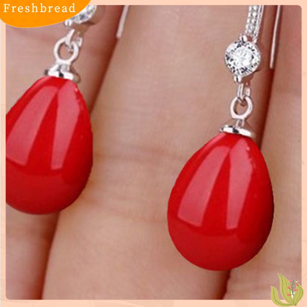 &lt; Freshbread &gt; 1pasang Anting Wanita Berbentuk Oval Perhiasan Mutiara Imitasi Berlian Imitasi Bersinar Anting Kait Untuk Prom