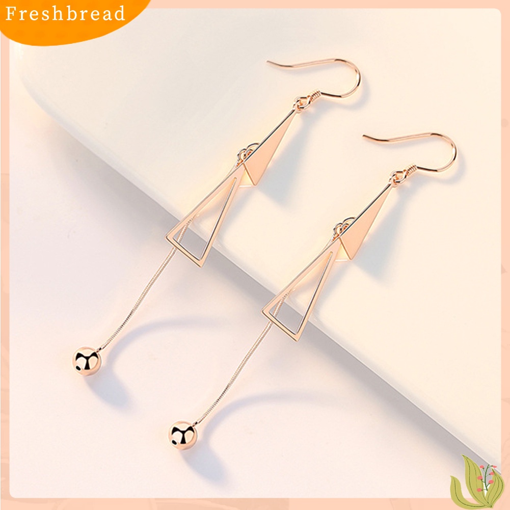 < Freshbread > Wanita Fashion Ganda Segitiga Rumbai Bola Panjang Menjuntai Kait Anting Perhiasan