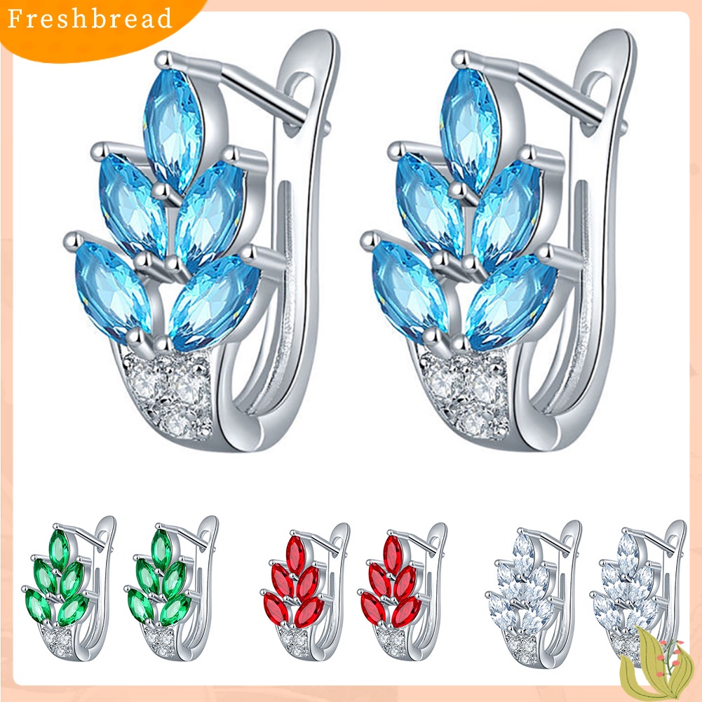 &lt; Freshbread &gt; Wanita Cubic Zirconia Hias Huggie Anting Hadiah Perhiasan Pertunangan Pernikahan