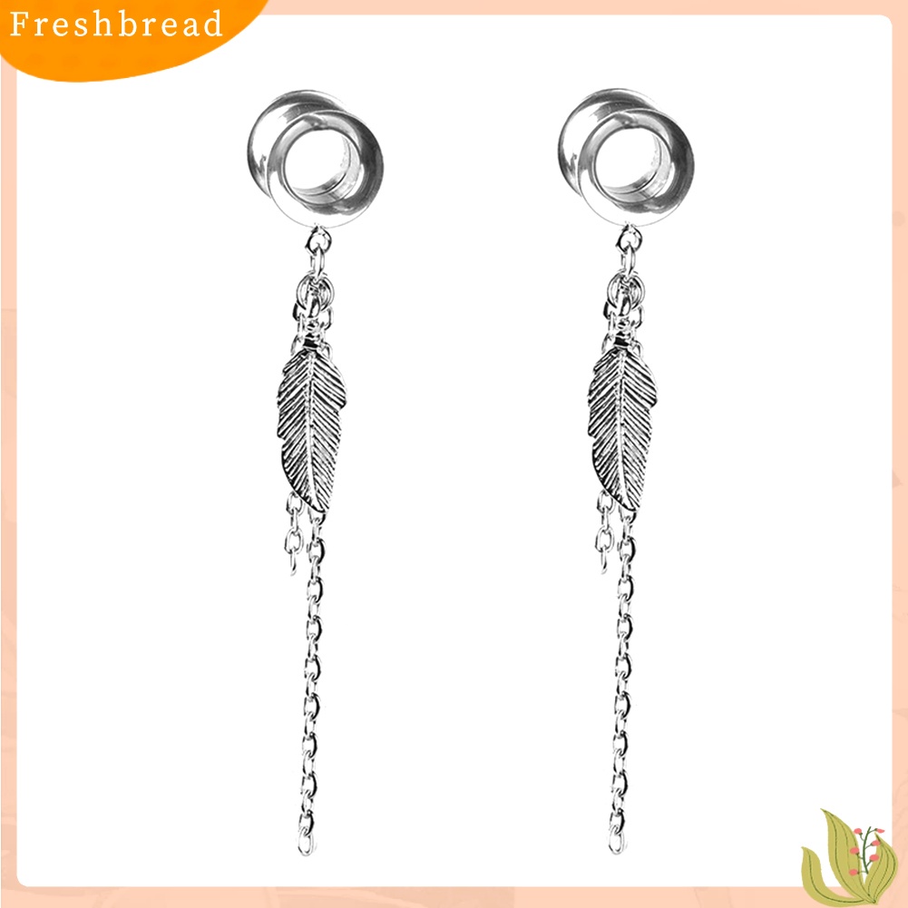 &lt; Freshbread &gt; 1Pc Lady Daun Rantai Rumbai Menjuntai Double Flared Ear Plug Tunnel Piercing Perhiasan