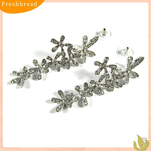 &lt; Freshbread &gt; Fashion Berlian Imitasi Penuh Panjang Snowflake Bunga Anting Ear Stud Perhiasan Pernikahan