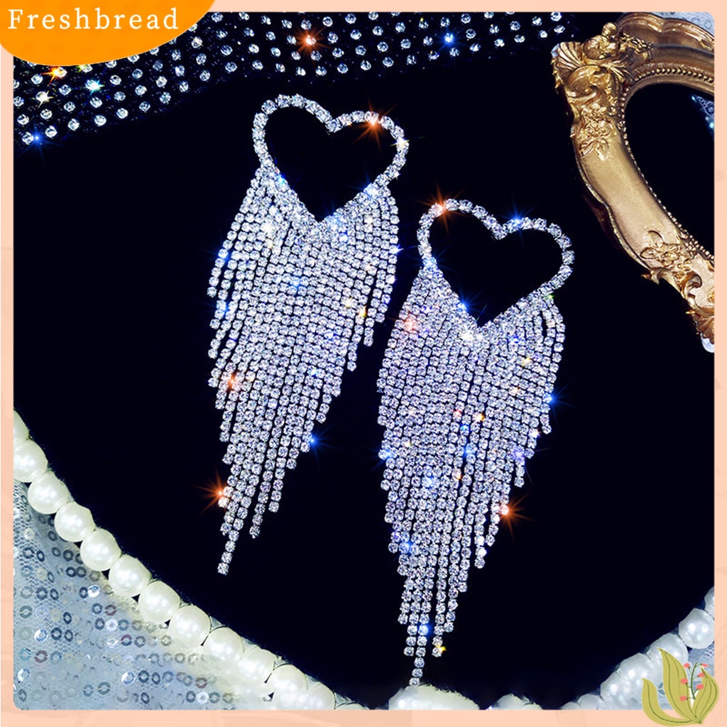 &lt; Freshbread &gt; 1pasang Drop Earrings Shining Long Tassel Glitter Semua Pertandingan Anti-Alergi Dekorasi Telinga Gaya Korea Temperamen Cinta Hati Berlian Imitasi Penuh Telinga Giwang Menjuntai Anting