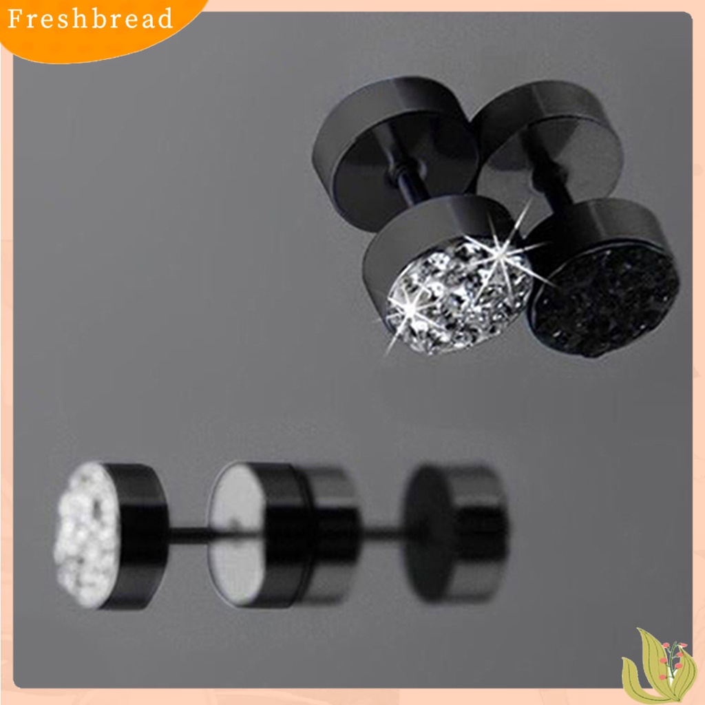 &lt; Freshbread &gt; Ear Studs Rhinestone Decor Anti-Korosi Giwang Telinga Barbel Pria Stainless steel Untuk Pesta