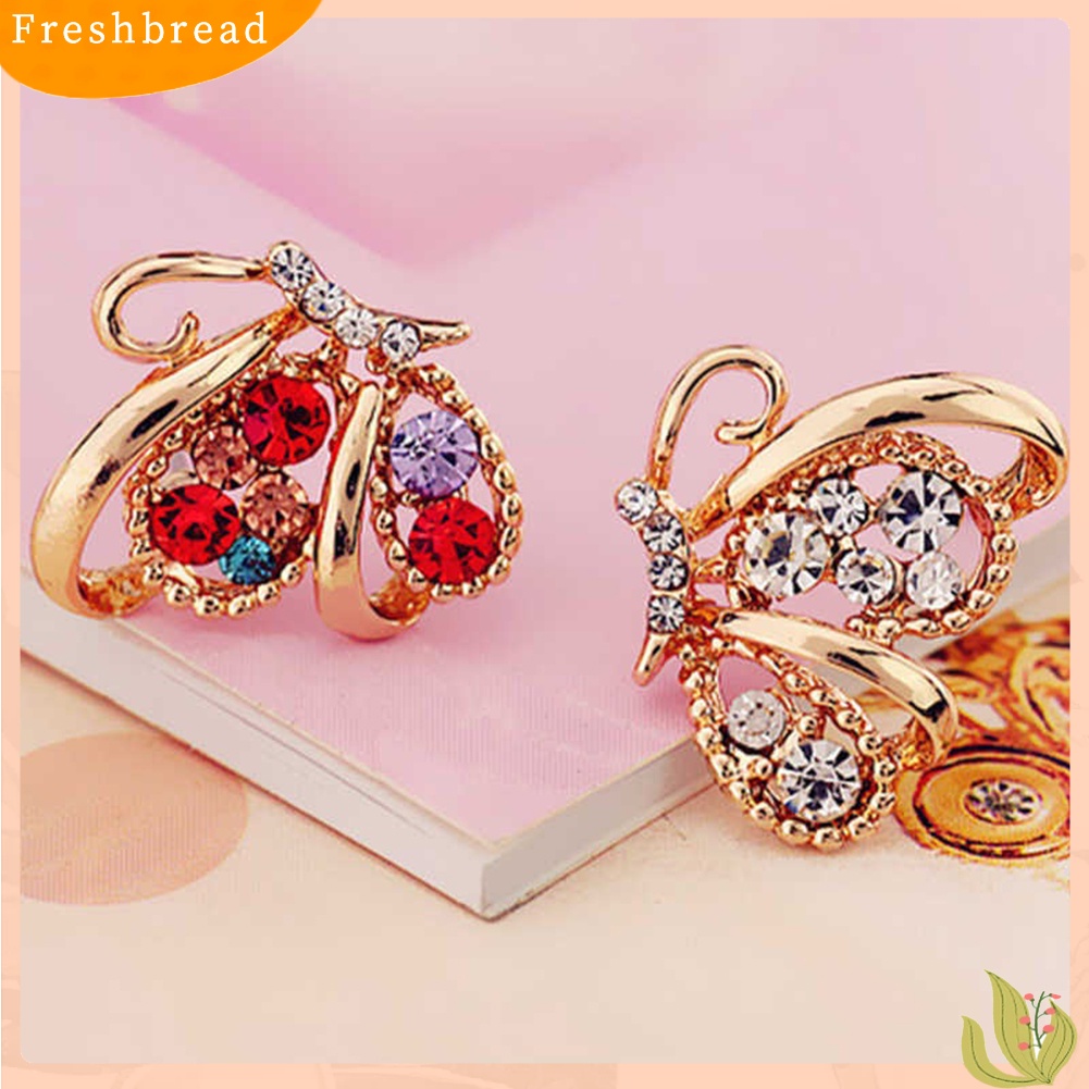 &lt; Freshbread &gt; Fashion Wanita Berlian Imitasi Bentuk Kupu-Kupu Stud Earrings Selebriti Eardrop Perhiasan