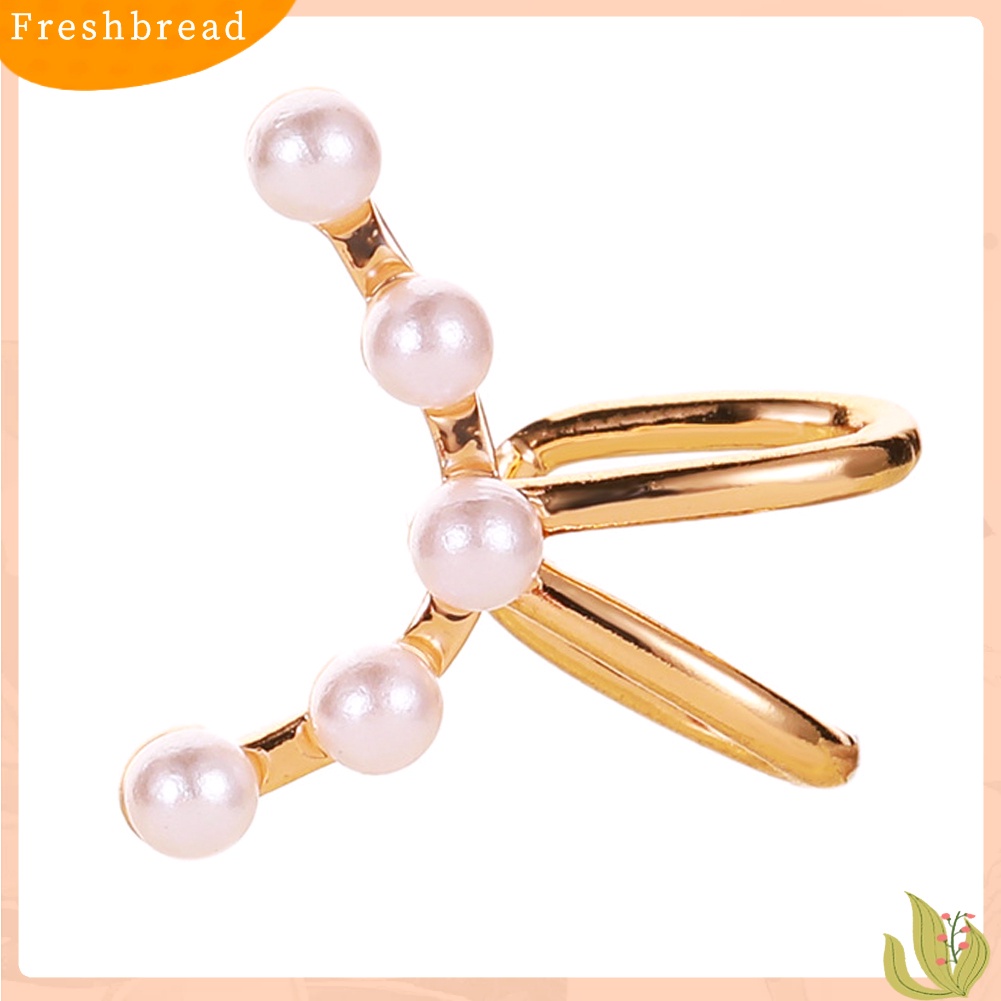 &lt; Freshbread &gt; 1Pc Arc Shaped Faux Pearl Ear Cuff Clip On Earring Wanita Perhiasan Non Piercing